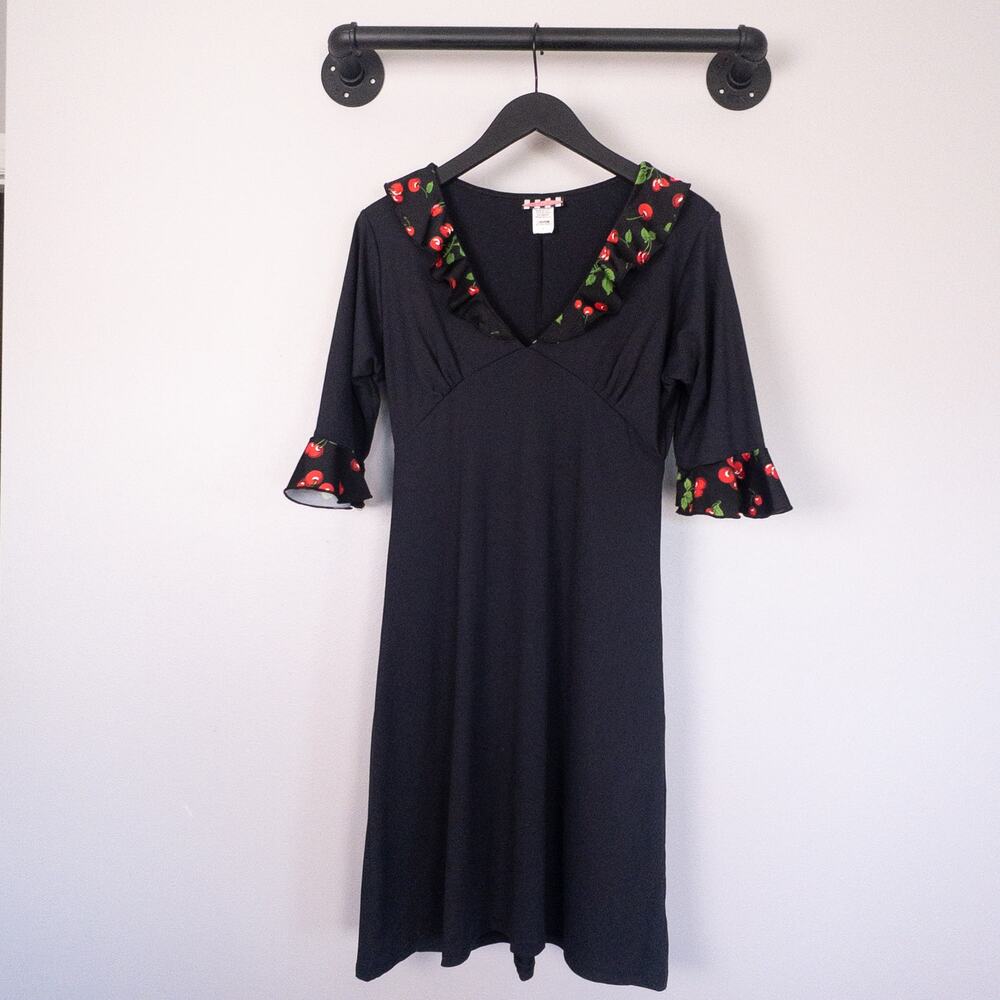 Pinup Girl Clothing Retro Black Cherry Collar Bodycon Dress Rockabilly L